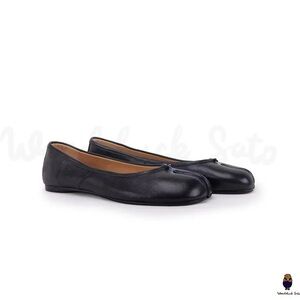 Black Tabi Leather Ballet Flats Split-toe